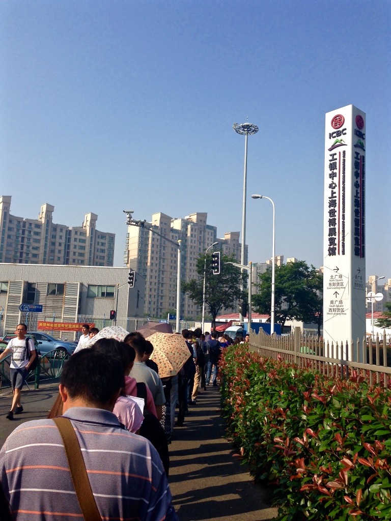 Long queue to get into the exam center.